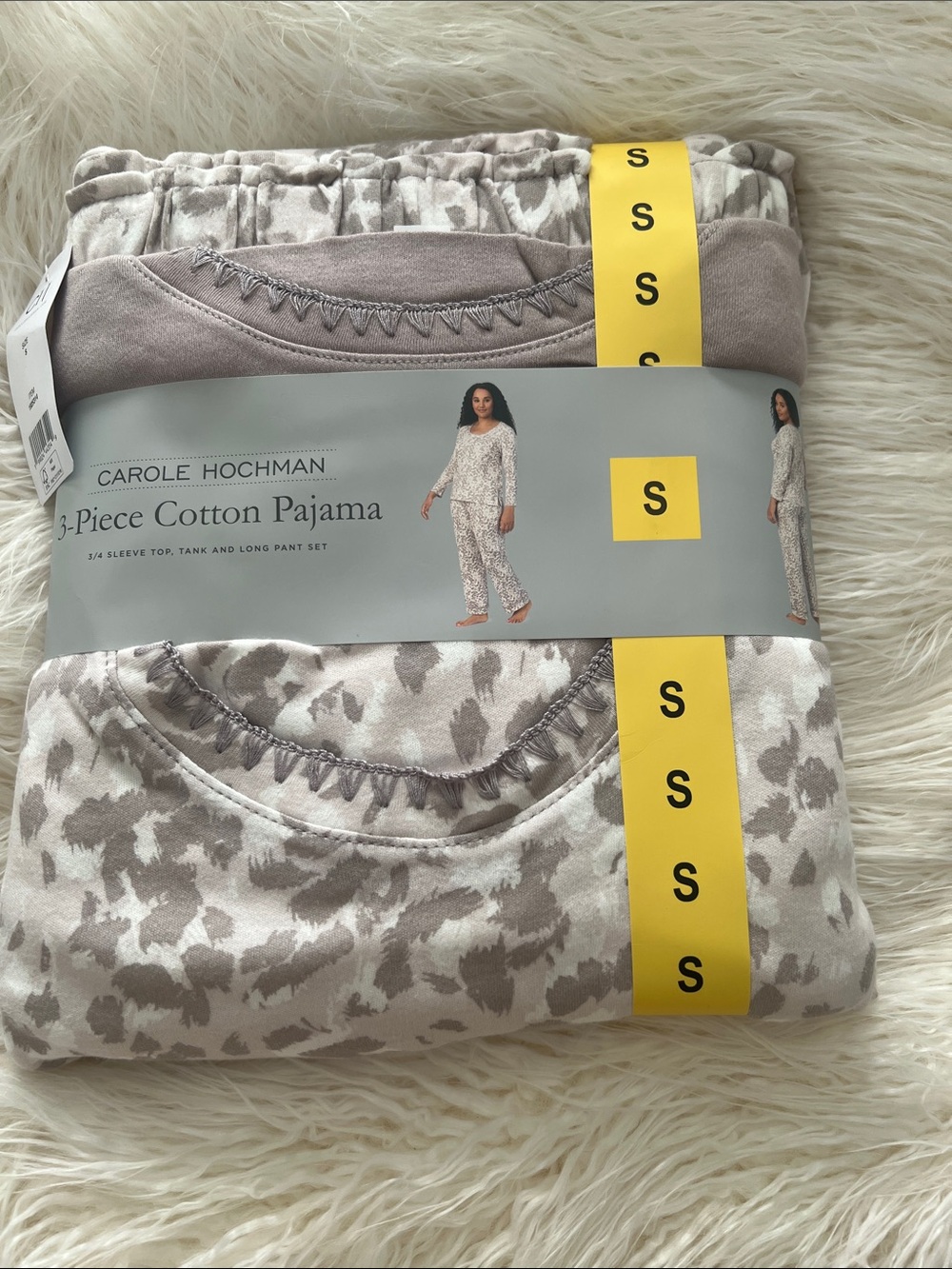 Midnight by Carole Hochman 3-Piece Cotton Pajama Set in Taupe and Light Gray